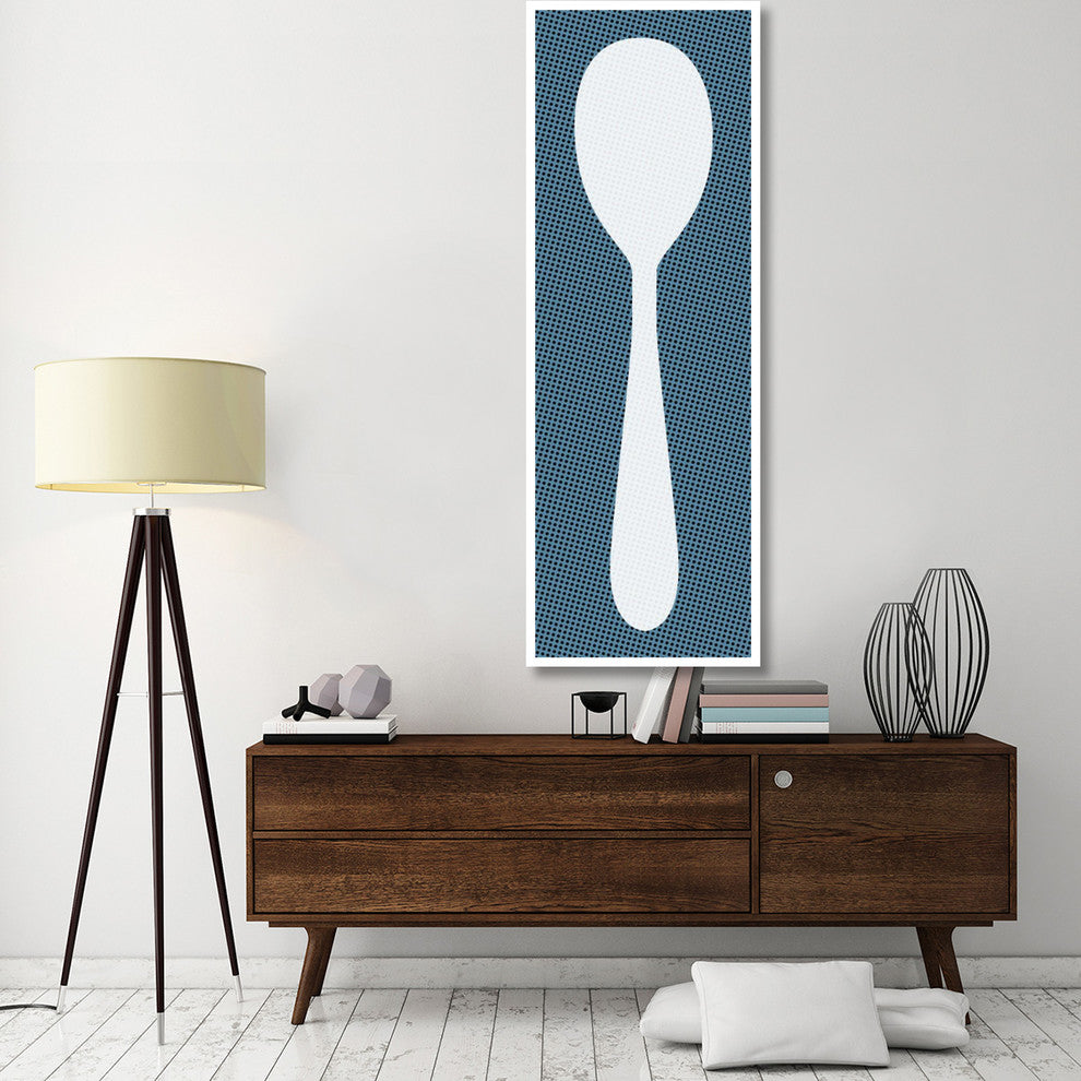 "Mealtime: White on Blue with Dots - Spoon" Print by BG.Studio, 26"x74"
