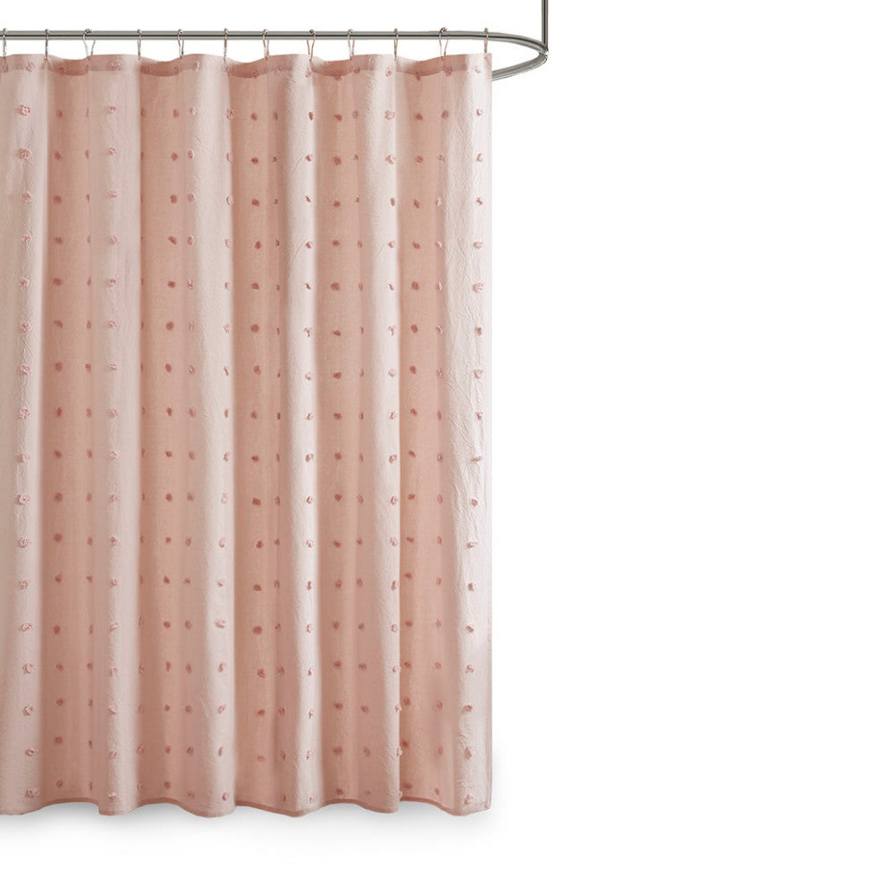 Urban Habitat Brooklyn Cotton Jacquard Pom-Pom Shower Curtain, Pink