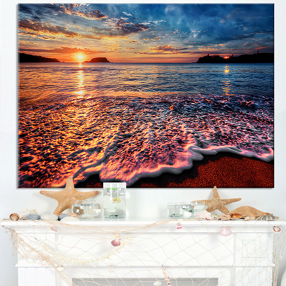 "Peaceful Evening Beach View" Seashore Canvas Wall Art, 40"x20"