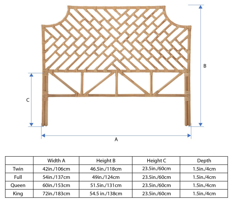 Rattan Chippendale Headboard, Natural, Twin