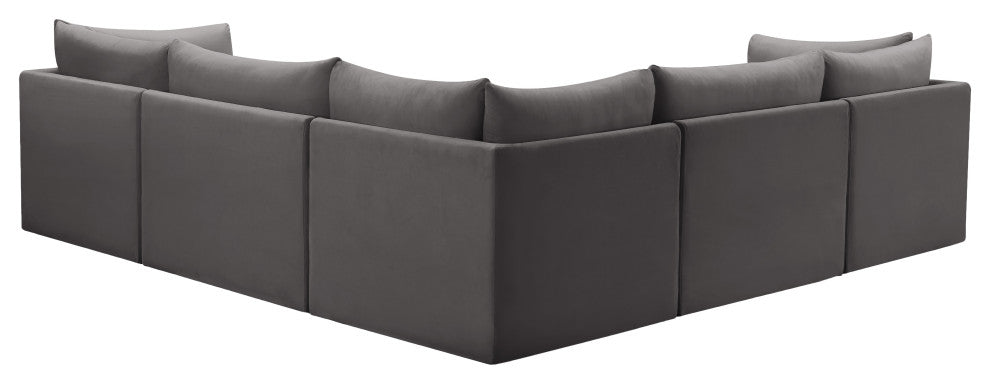 Jacob Velvet Upholstered 5-Piece L-Shaped Modular Sectional, Grey
