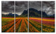 Beautiful Colored Tulips Panorama, Landscape Canvas Art, 48"x28", 4 Panels