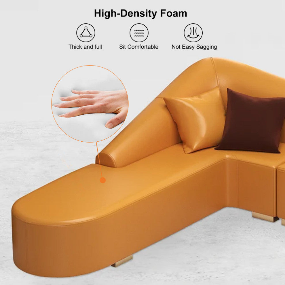 Modern 6-Seater Orange L-Shaped Corner Sectional Sofa Faux Leather Upholstery