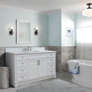 61" Single Sink Vanity, White Finish And Engineered Stone Top And Rectangle Sink
