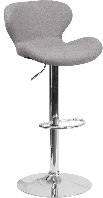 Contemporary Gray Fabric Adjustable Barstool With Chrome Base