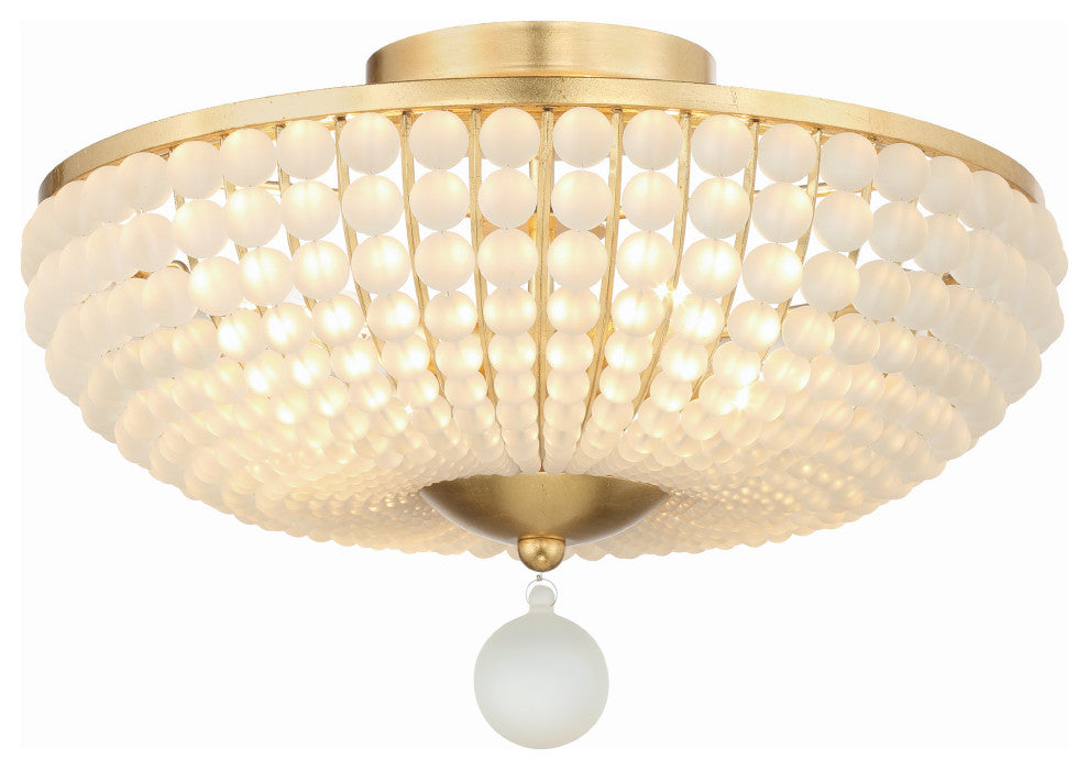 Bella 4-Light Antique Gold Ceiling Mount, Frosted Glass Beads