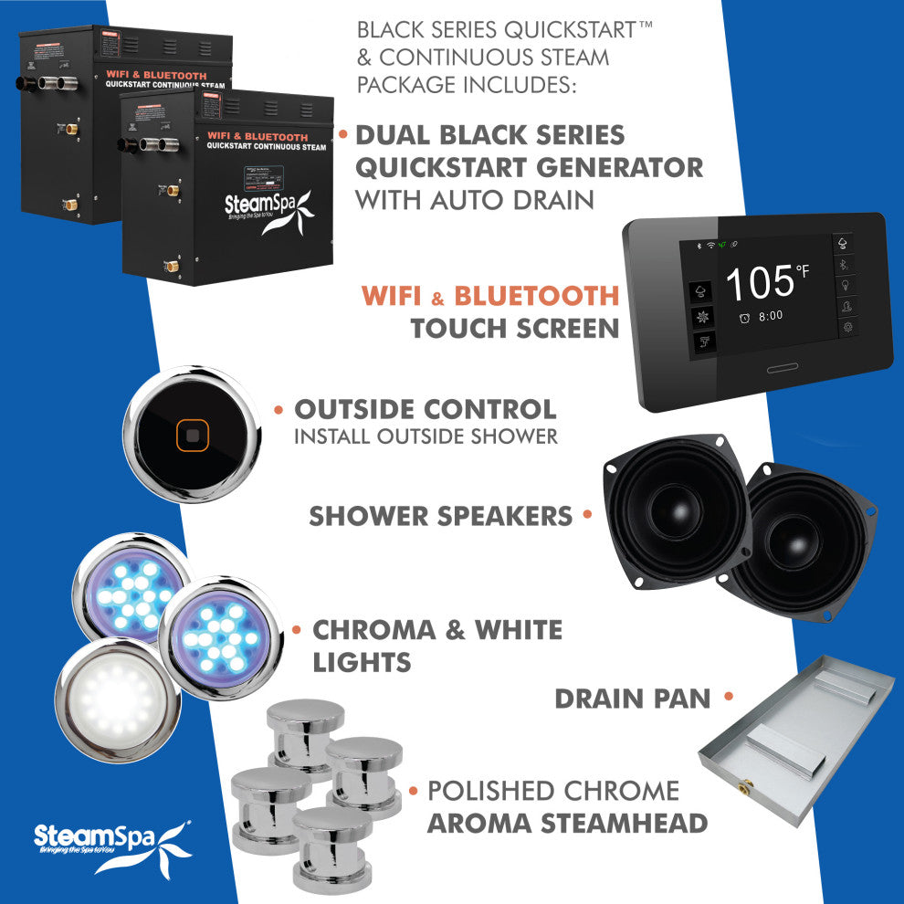 2 x 12kW QuickStart Steam Bath Generator With Dual Aroma Pump, Polished Chrome