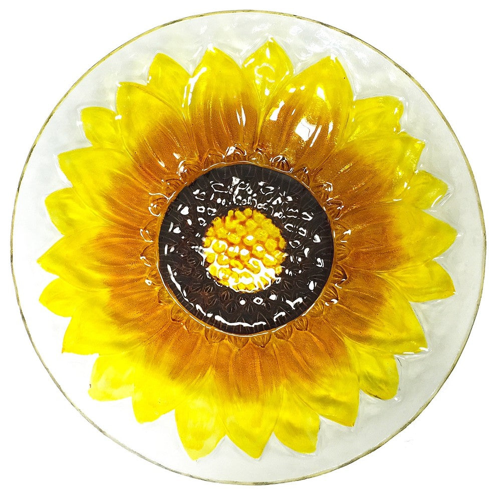 18" Yellow Sunflower Glass Plate Bird Bath Bowl Decorative Yard Art