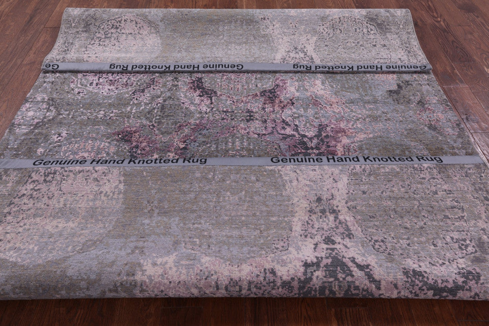 6' 6" X 9' 11" Wool and Silk Modern Handmade Rug Q9060