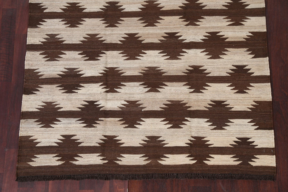 Vegetable Dye Geometric Kilim Oriental Area Rug Flat-woven Wool Carpet 5x7