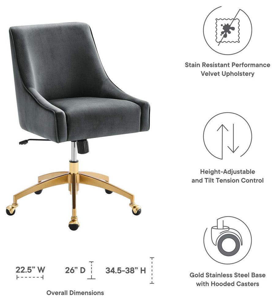 Computer Work Desk Chair, Gray, Velvet, Modern, Home Business Office