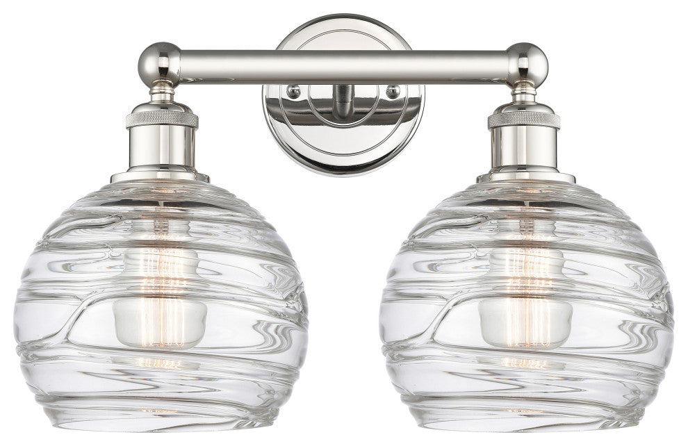 Athens Deco Swirl 2 Light Bathroom Vanity Light, Polished Nickel, Clear Deco