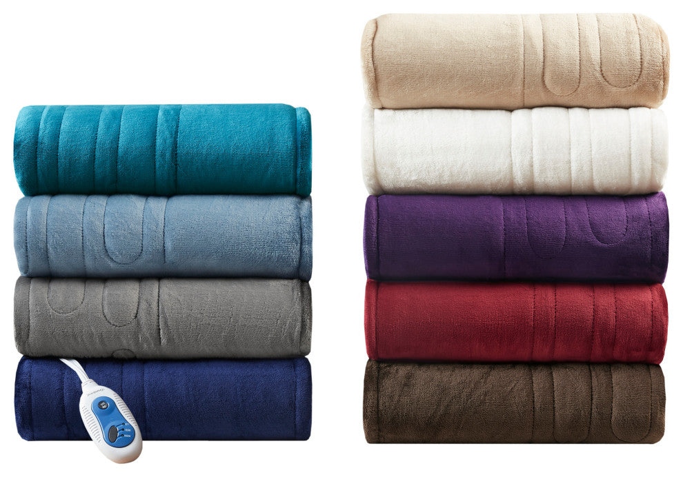 Beautyrest Microlight And Berber Solid Heated Throw, Brown