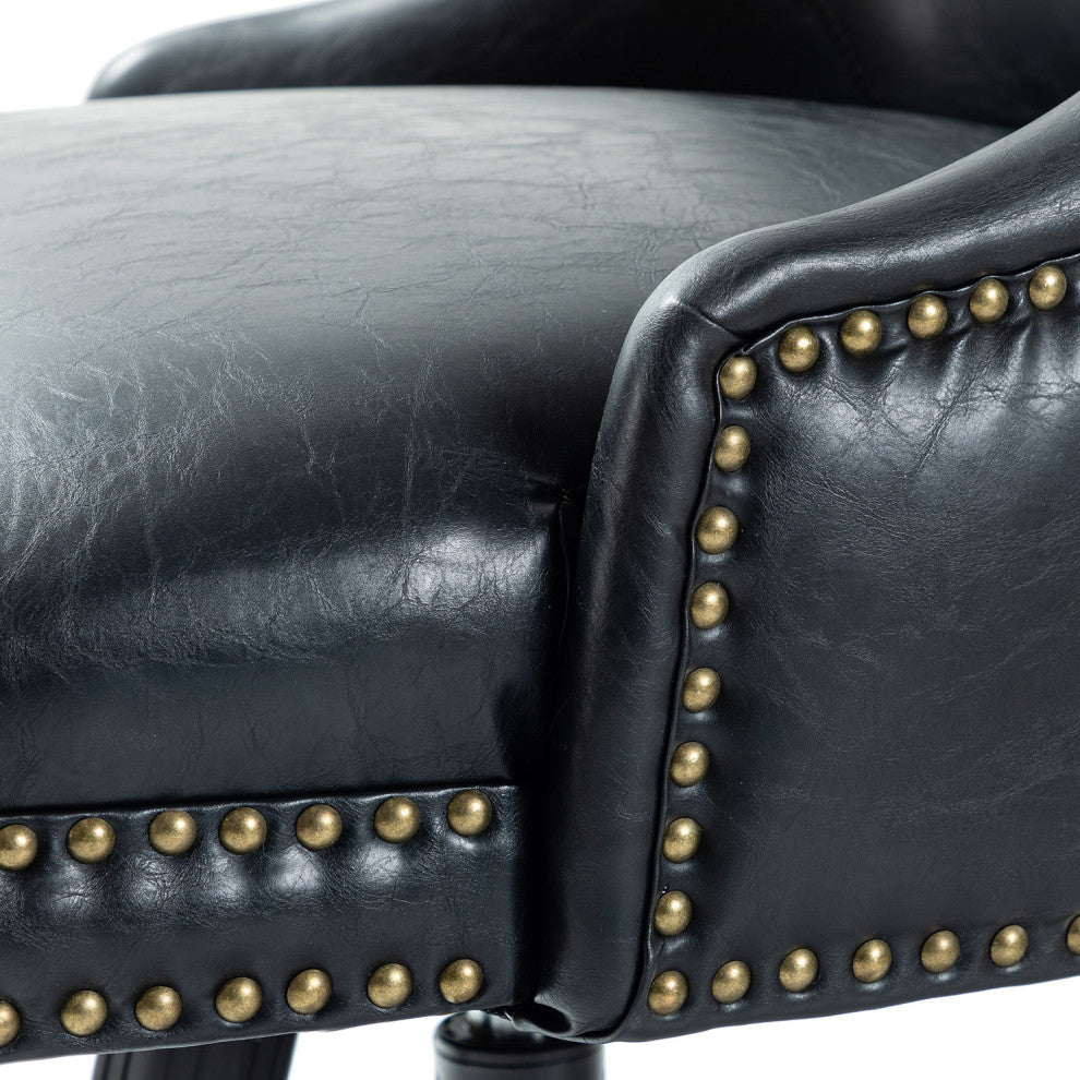 Upholstered Swivel Task Chair With Nailhead Trim, Black