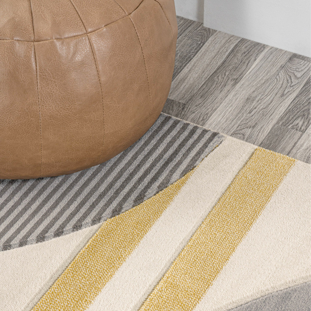 Nicky Geometric Striped Circles Gray/Yellow/Cream 5 ft. x 8 ft. Area Rug