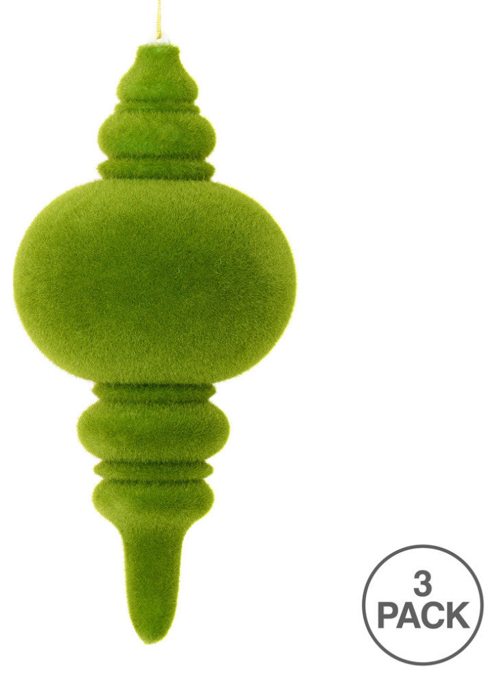 Vickerman M182464 10" Green Flocked Finial Ornament, Pack of 3