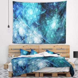 Blue Rotating Polyhedron Abstract Wall Tapestry, 39"x32"