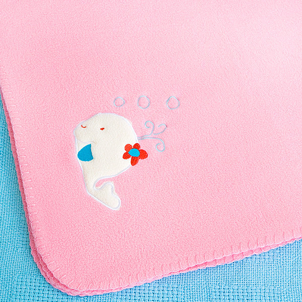 White Whale - Pink Embroidered Coral Fleece Baby Throw Blanket (29.5"-39.4")