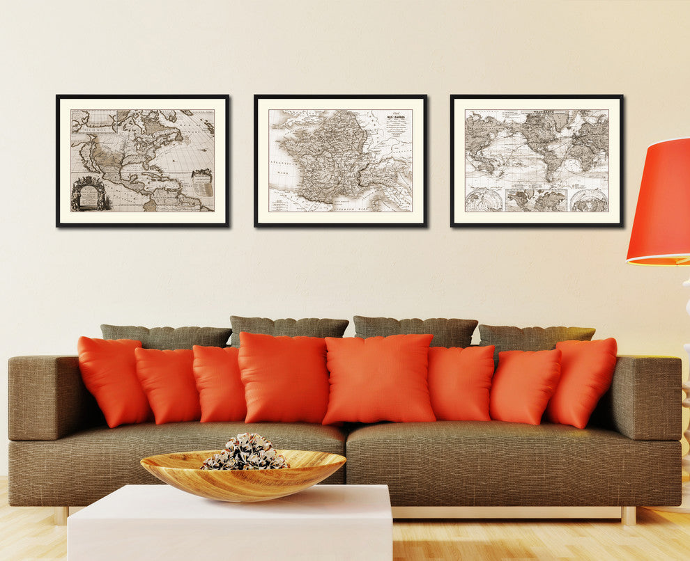France Vintage Sepia Map Canvas Print, 16"x21"