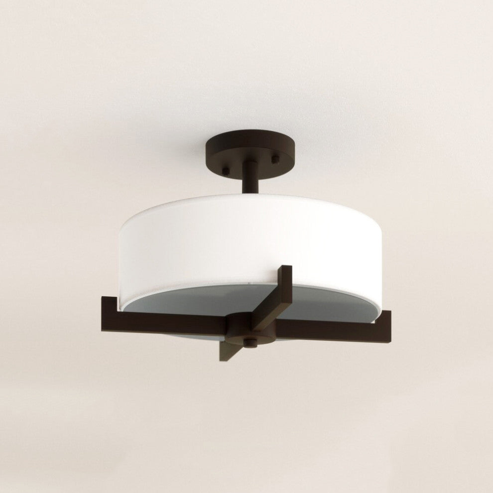 Leo Black Semi-Flush Mount Ceiling Light With White Fabric Shade