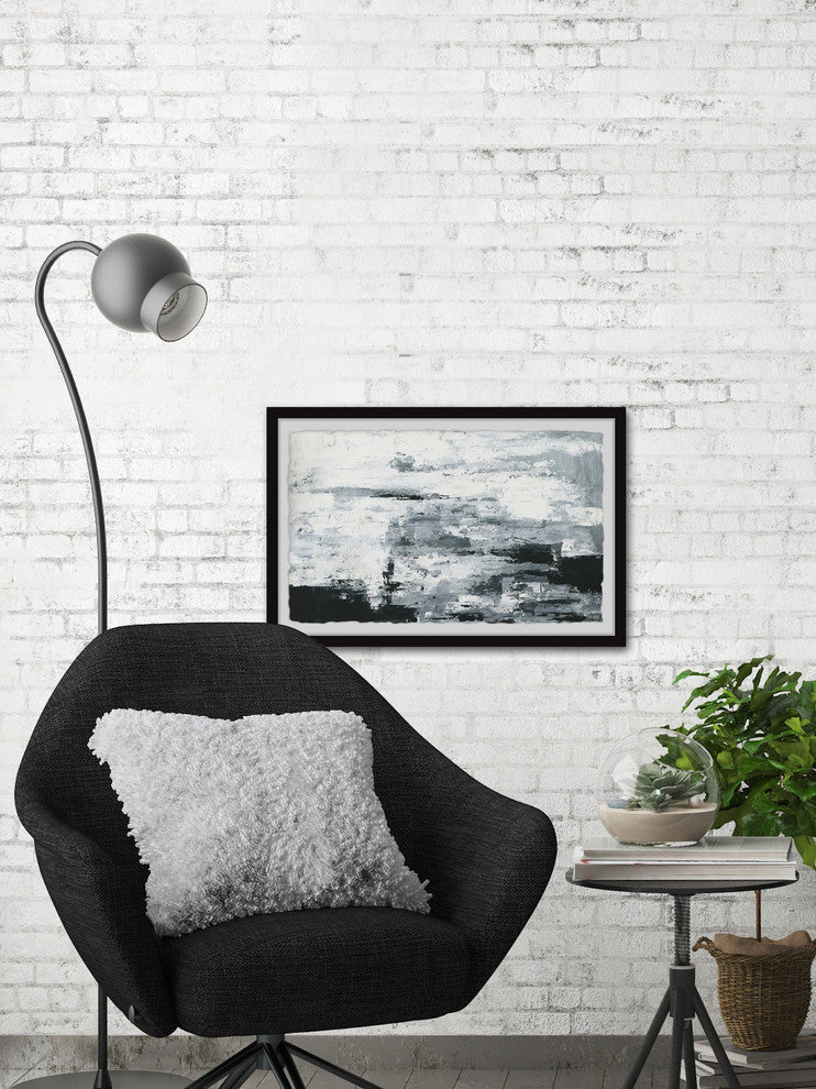 "Black and White Smudges III" Framed Painting Print, 12"x8"