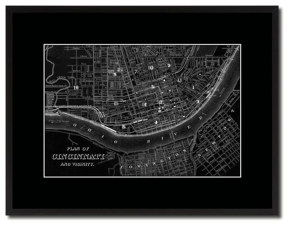 Cincinnati Vintage Monochrome Map Canvas, 16"x21"