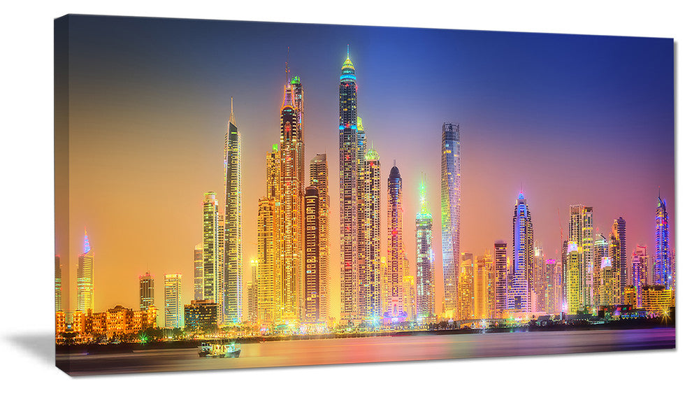 "Dubai Marina Skyscrapers" Cityscape Canvas Print60"x28", 1 Panel
