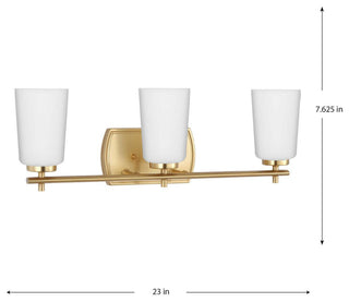 Adley Collection Three-Light Satin Brass Etched Opal Glass Bath Vanity Light
