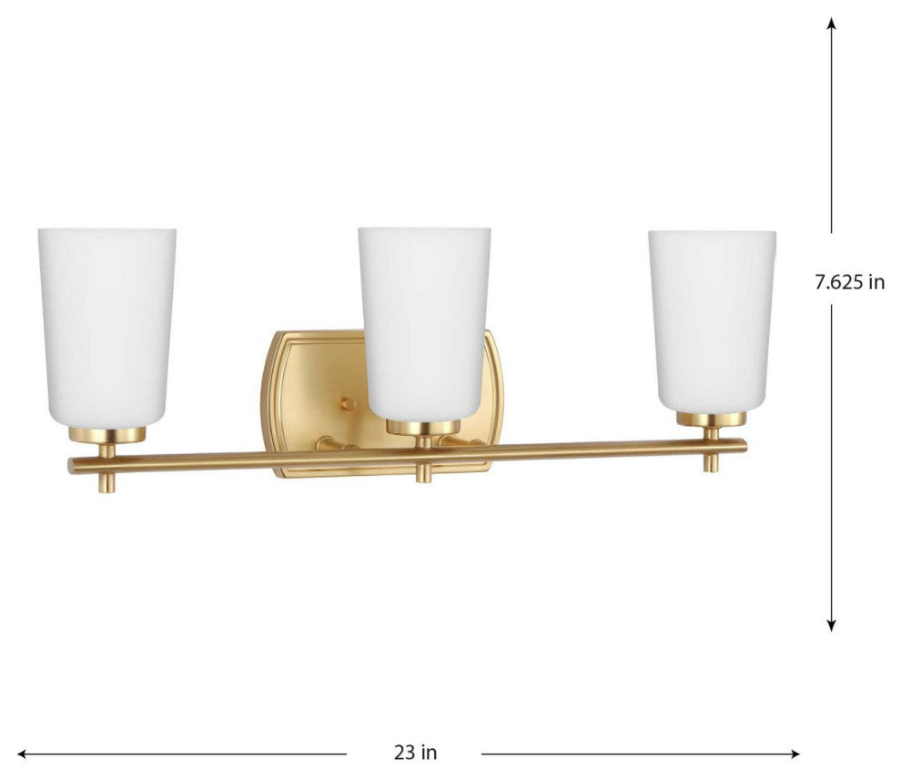 Adley Collection Three-Light Satin Brass Etched Opal Glass Bath Vanity Light