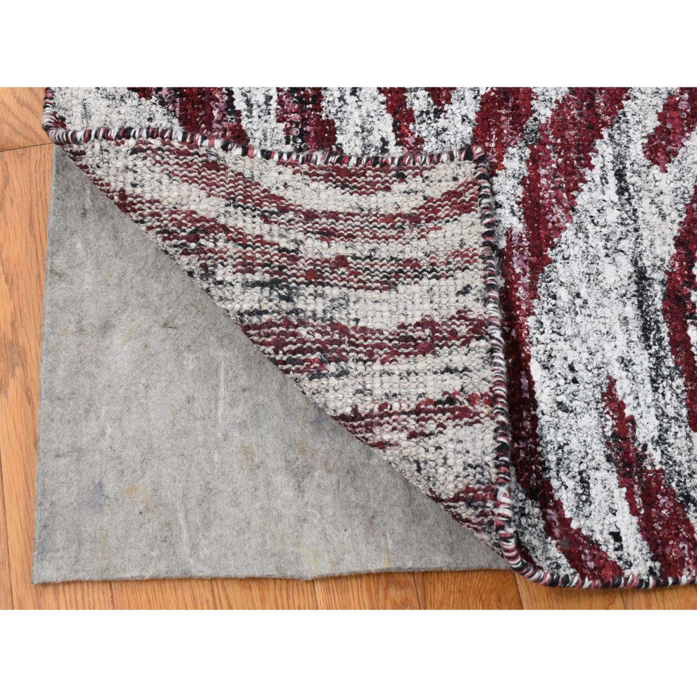 Ivory Man Made Silk Hand Knotted With Tree Bark Design Oriental Rug 9'x11'7"