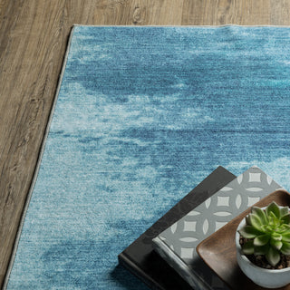 Sasha Abstract Sky Machine Washable Blue/ Ivory Area Rug Mat 5' x 7'