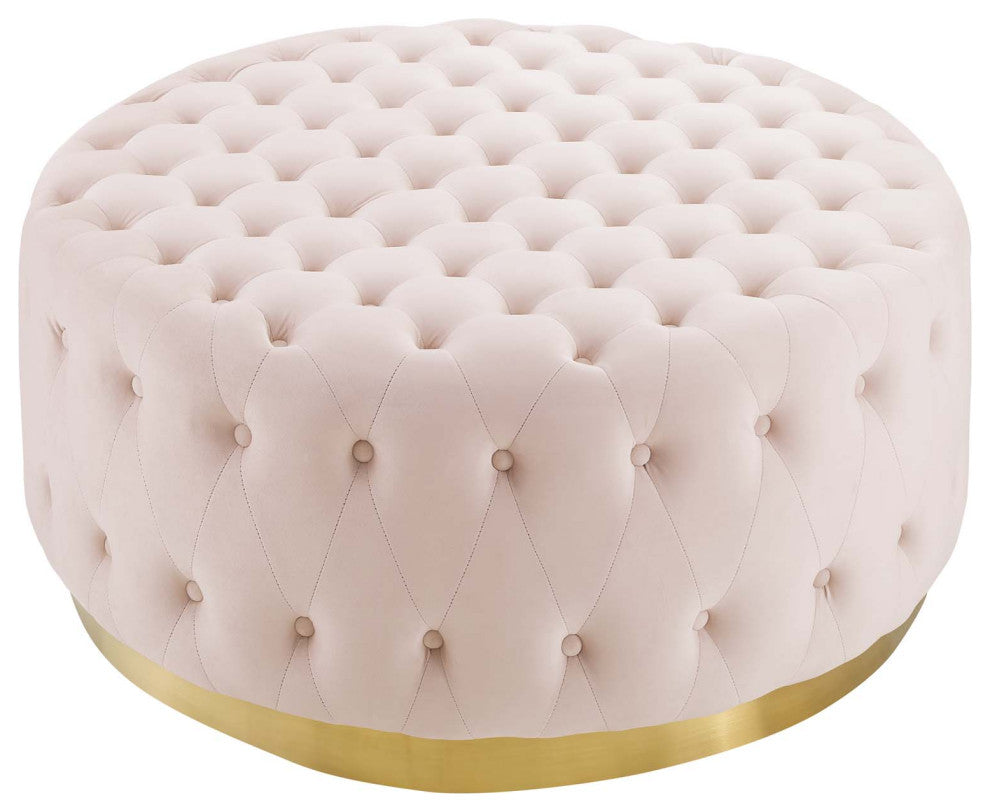 Ensconce Tufted Performance Velvet Round Ottoman Pink