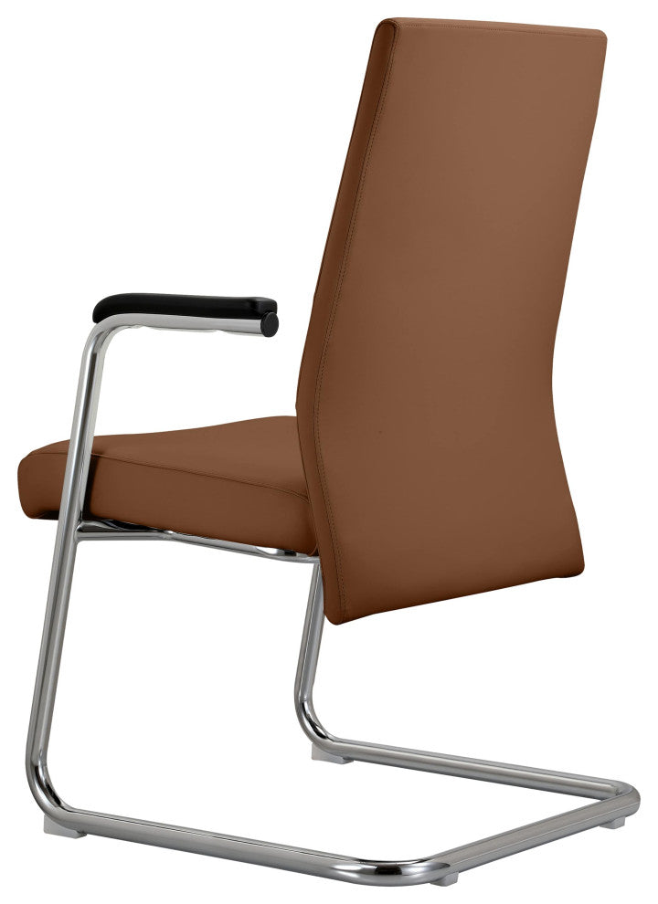 LeisureMod Aleen Office Chair With Upholstered Seat and Metal Armrest, Dark Brown