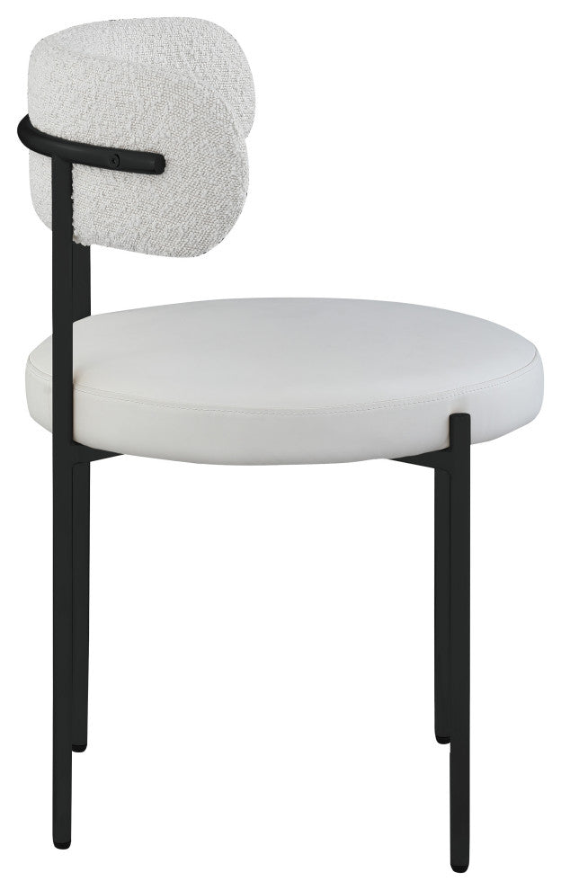 Beacon Dining Chair, Set of 2, Cream, Vegan Leather and Boucle Fabric, Matte Black Finish