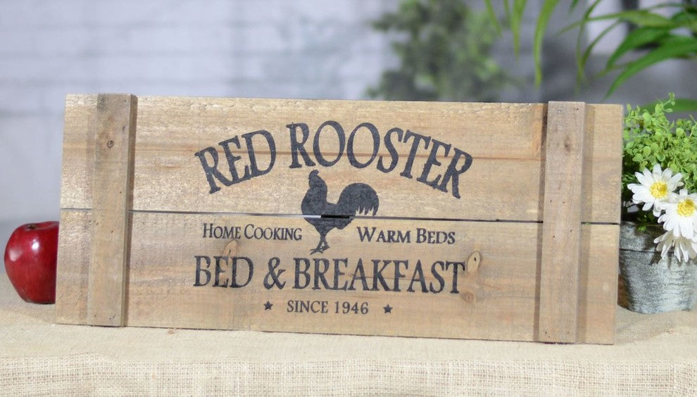 Red Rooster Bed and Breakfast Home Cooking Wood Sign 22 Inches