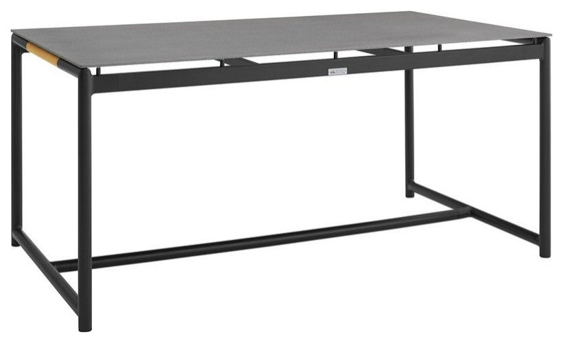 Crown 5-Piece Black Aluminum and Teak Outdoor Dining Set With Dark Gray Fabric