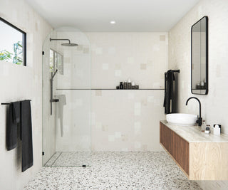 30"x86.75" Frameless Shower Door Arched Single Fixed Panel, Matte Black
