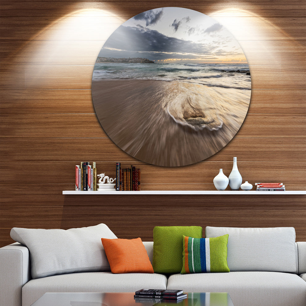 Morning With Playful Surf And Pleasant Sky, Circle Metal Wall Art, 11"
