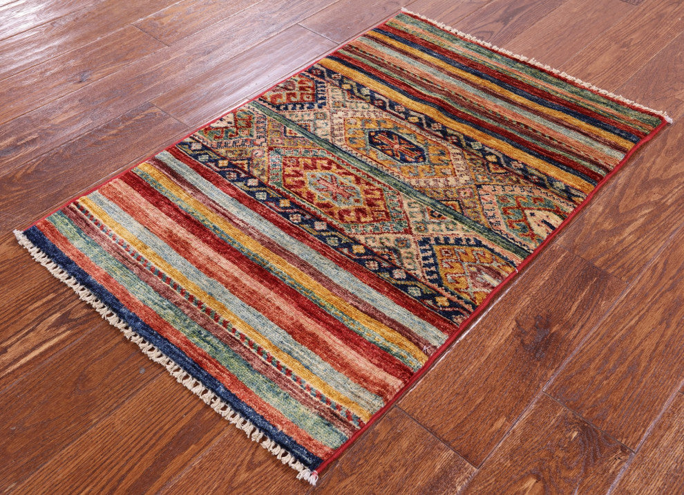 2' 0" X 3' 1" Super Kazak Khorjin Hand-Knotted Wool Rug Q10906