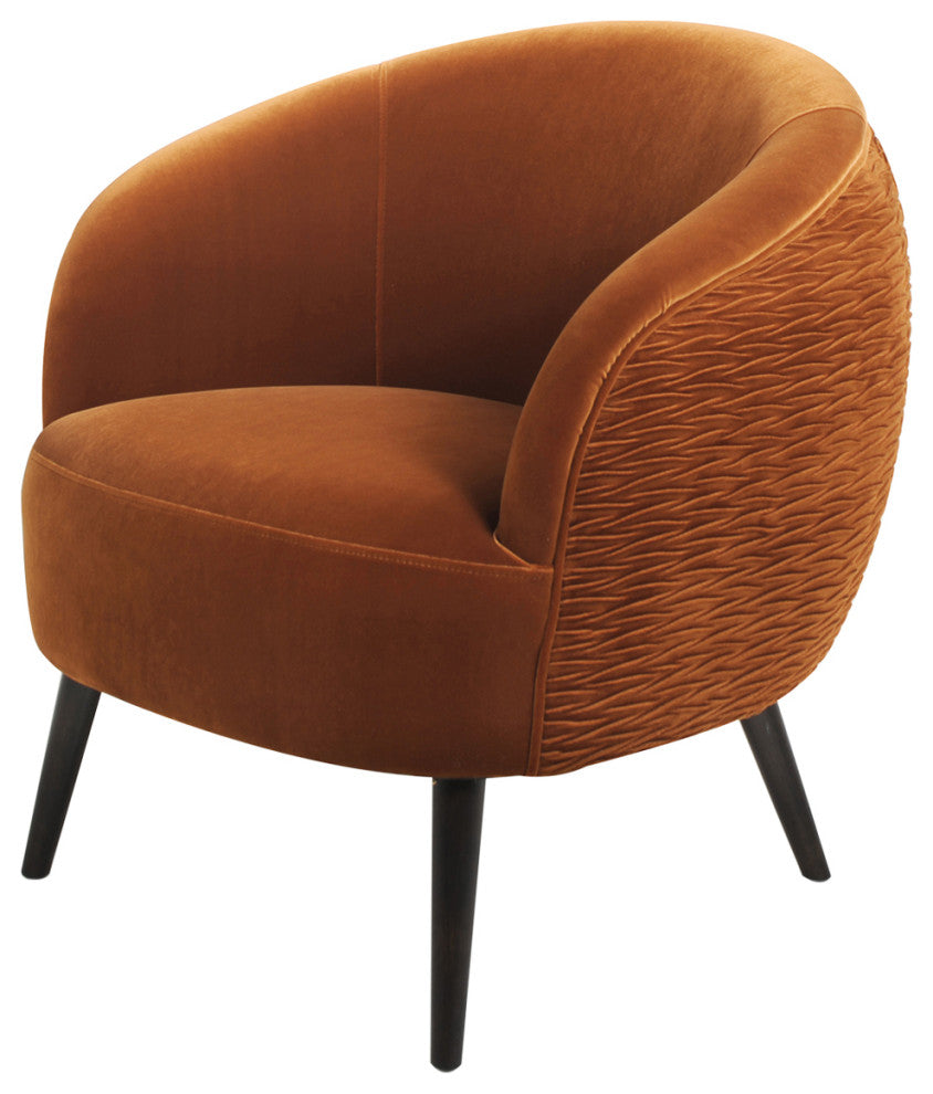 London Ruched Barrel Accent Chair, Burnt Orange Velvet