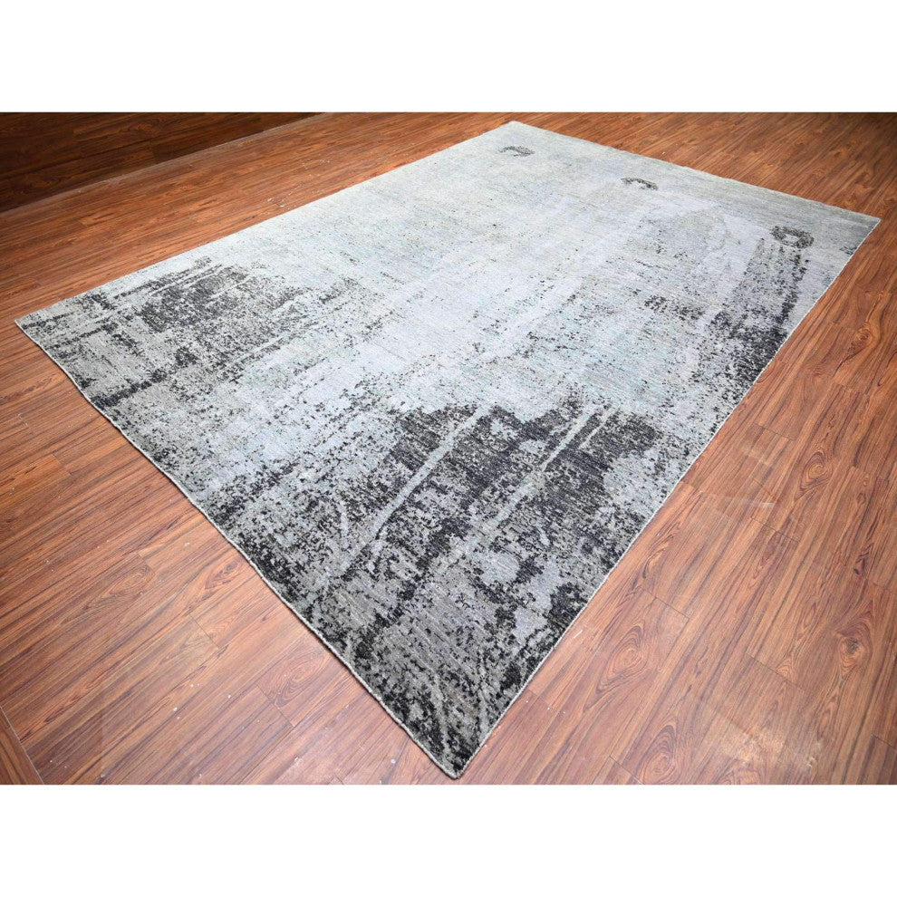 Cloud gray Modern Galaxy Design Pure Wool Hand Knotted Oriental Rug 8'10"x12'9"
