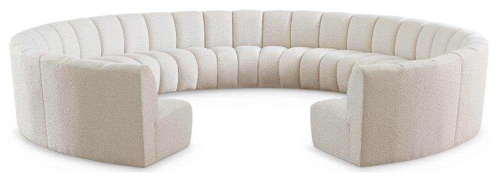Infinity Black Boucle Fabric Upholstered Arc Shaped Modular Sectional, Cream, 11-Piece, Arc-Shaped