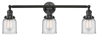 Small Bell 3-Light Bath Fixture, Clear Glass, Matte Black