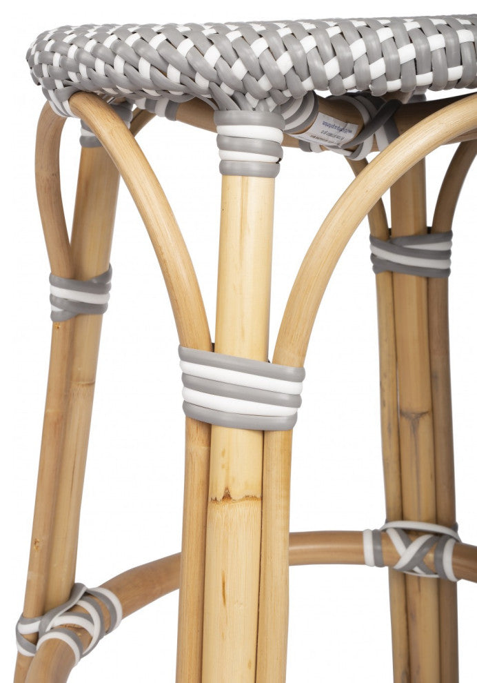Grey and White Rattan Counter Stool