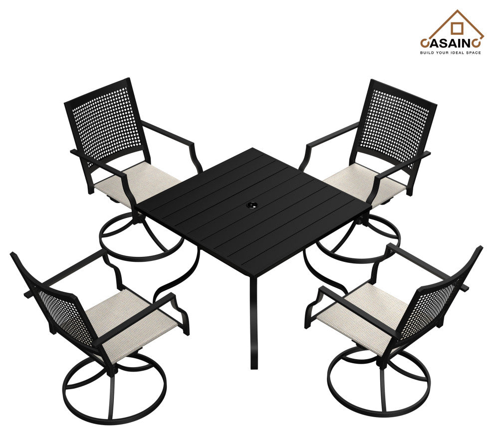 5 Piece Steel Frame Patio Dining Set, Swivel Dining Chair