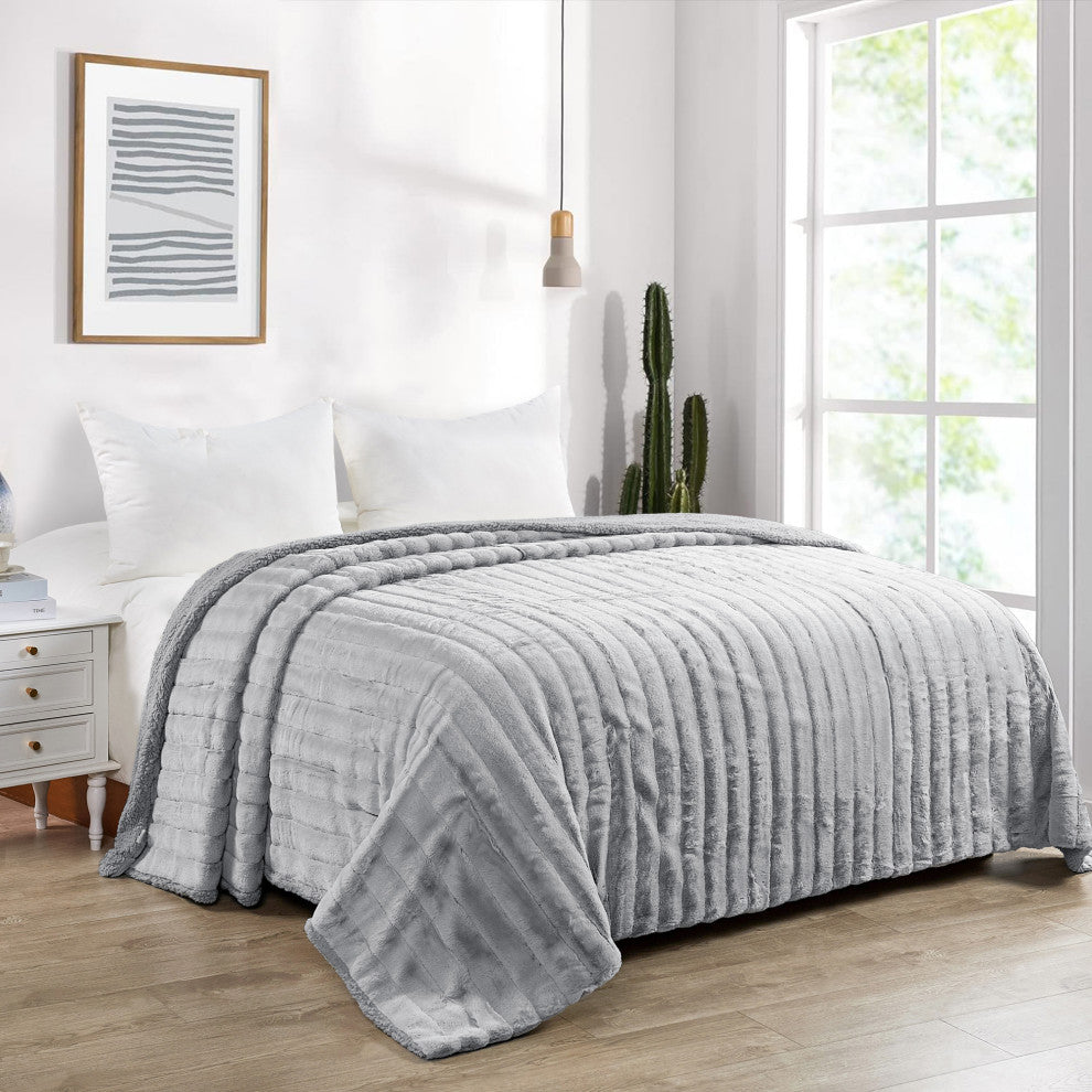 Super Mink Faux Fur Throw Blanket, Gray Down, 118" X 95"