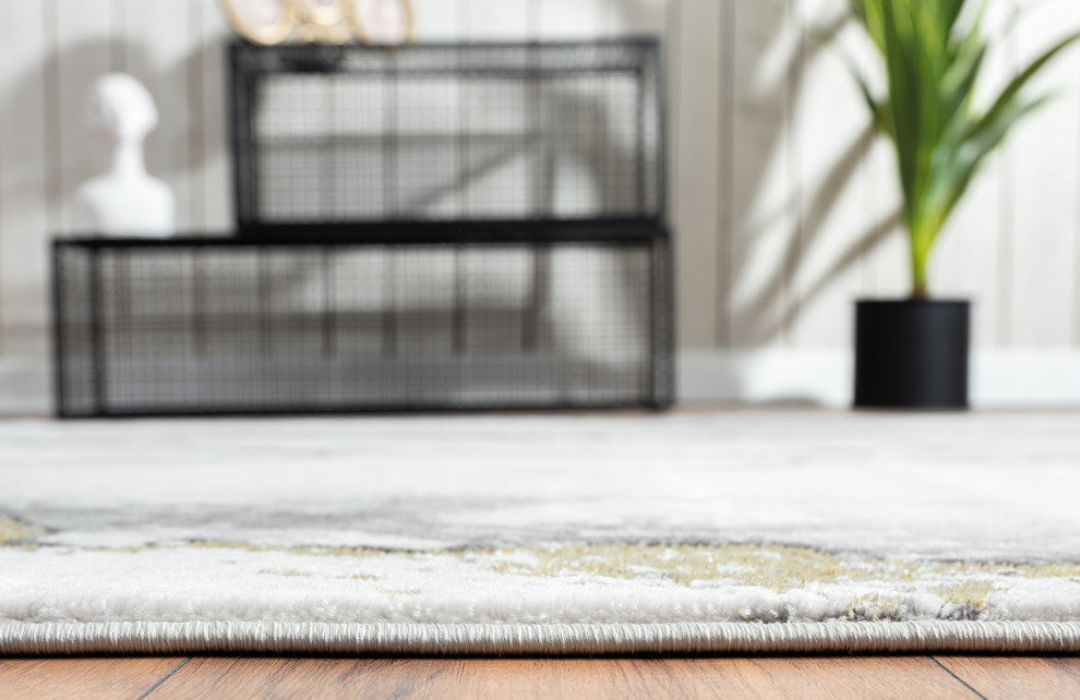 Abani Luna LUN170A Contemporary Marble Grey and Metallic Gold Area Rug