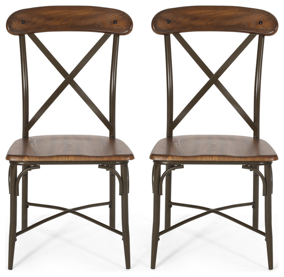Hettle Farmhouse Crossback Dining Chairs (Set of 2), Dark Brown and Espresso