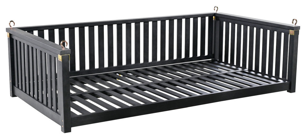 GDF Studio Acacia Wood Twin Size Garden Porch Swing Bed, Black