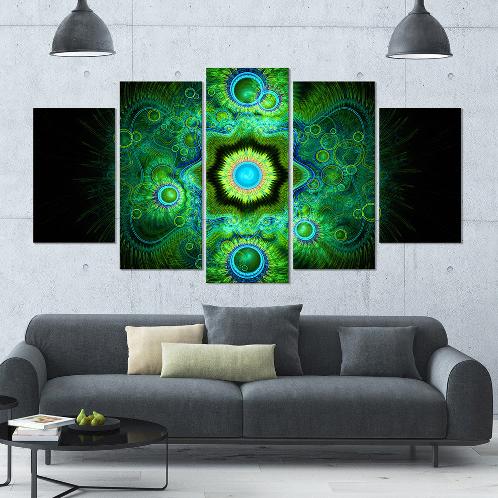 Cabalistic Bright Green Texture, Abstract Canvas Art Print, 60"x32", 5 Panels